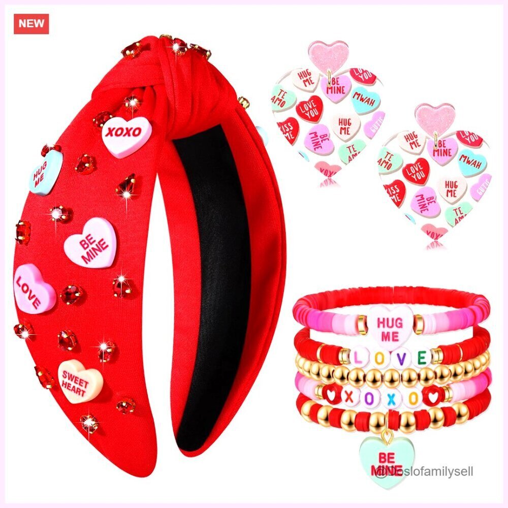 Valentine's Day Headband Set Conversation Heart Jewelry Accessories Party Favors